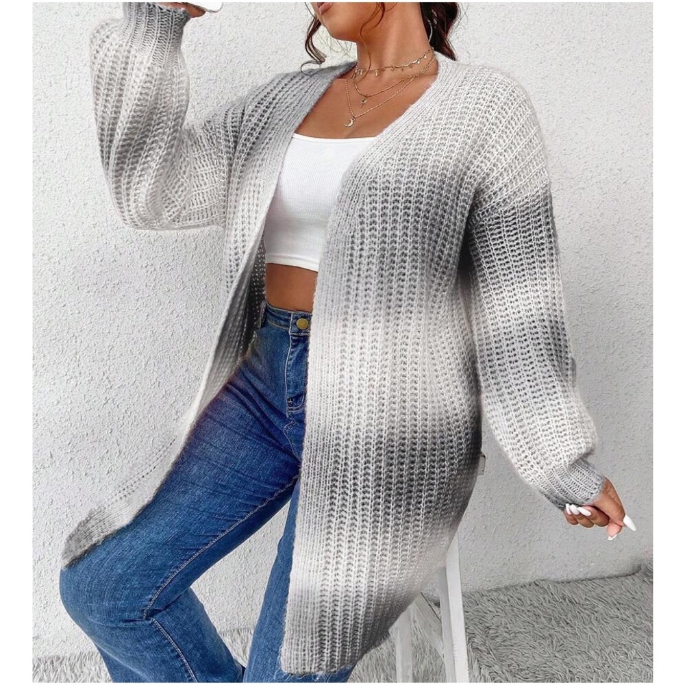 Plus Ombre Open Front Knit Cardigan - Picture 6 of 10